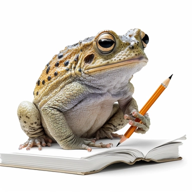 studious toad, funny, white background, clipart, no shadows