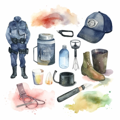 police and crime theme watercolor clipart white background