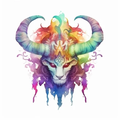 Solid white background, Detailed watercolor/alcohol ink magical demon amulet clipart. Isolated image. high key and with vivid colors