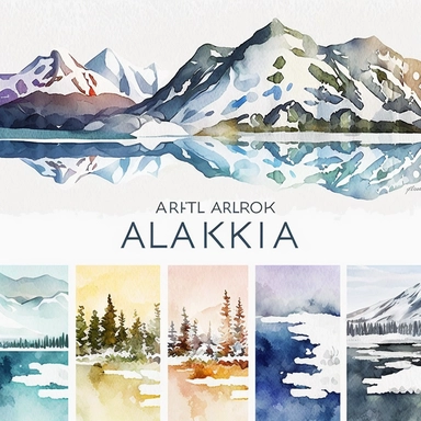 watercolor clipart Arctic regions of Alaska landscape, digital illustration, 8k, hd ar 16:9 v5