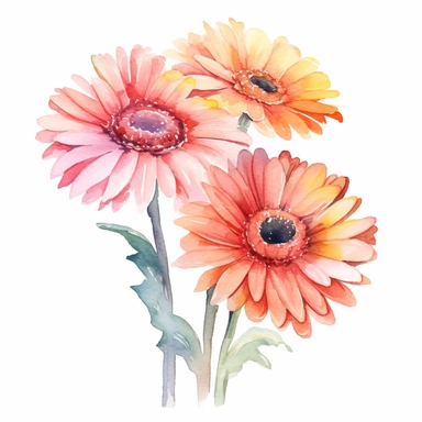Watercolor, Gerbera daisy flowers, white background, high resolution, Clipart