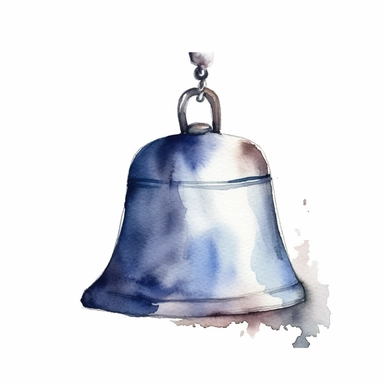 Watercolor cowbell clipart, white isolated background, space out, hd