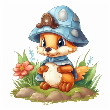 cute fairy tale farm fox, clipart, white background