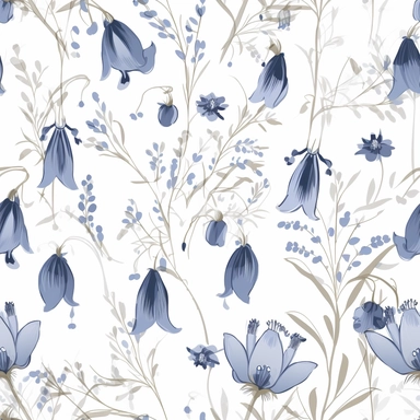 hand drawn vintage neutral boho bluebell floral, clipart, white background,