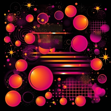disco elements in Fuschia and orange colors, clip art, vector perfect for graduation, high quality, black background, 5:5 ratio, high quality