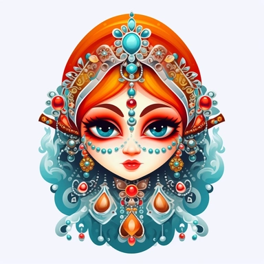 an evil woman in a russian traditional dress royaltyfree clipart, in the style of adorable toy sculptures, distinctive noses, colorful graffiti-like, babycore, elaborate, made of crystals, pattachitra