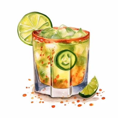 hand drawn spicy margarita, very detailed and realistic, watercolor, white background with margins, clipart style — uplight