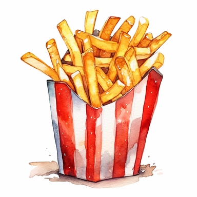 fries in foodbox watercolor design clipart