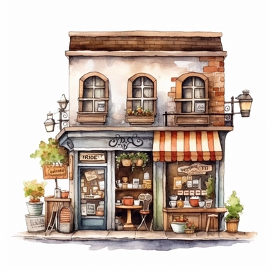 watercolor, hyper realistic, white background, white margins, 16k, ultra detailed clipart, cut out image, hand-drawn a cozy coffee shop scene, in the style of pencilsteampunk, delicate watercolor, creative commons attribution, miniaturecore, grocery art, white and amber, website