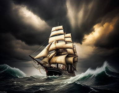 RAW photo, a masterpiece photograph of a 19th century clipper ship in the midst of a raging storm off the coast of Cape Horn, with dramatic lighting and a stormy color palette featuring the iconic Cutty Sark. The Watercraft Model: Cutty Sark The Era: 19th century The Background: Cape Horn, South America The Scenario: Raging storm The Weather Conditions: Heavy rain and wind The photograph captures the sheer power of nature as the iconic Cutty Sark battles the fierce elements off the coast of Cape