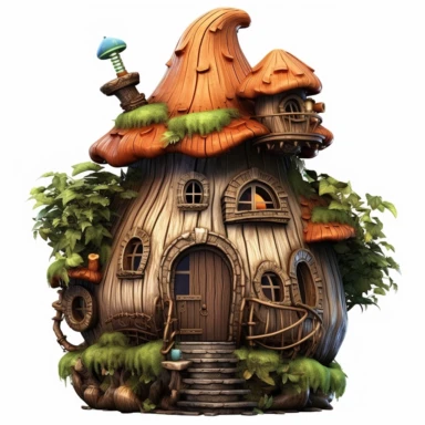 the most beautiful fairy house carved in an acorn, clipart, white background, sharp image, ultradetails