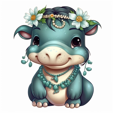 cute hippopotamus, clipart, cartoon, in style of jasmine becket-griffith, white background
