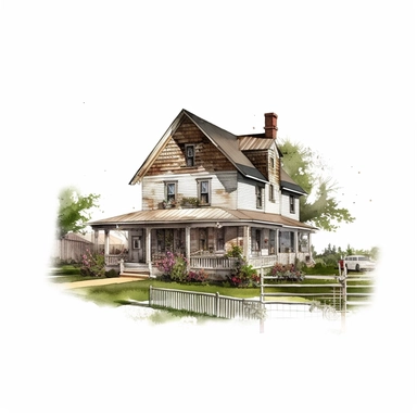 farm house photorealistic clipart,on white background with margins