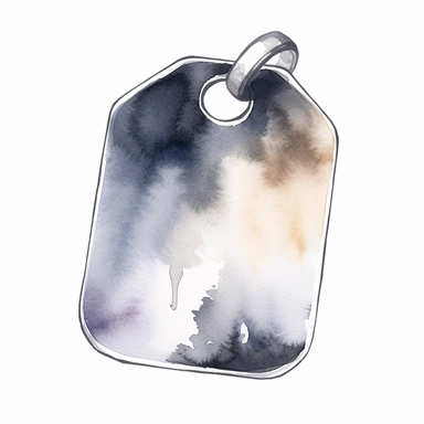 Watercolor dog tag clipart, white isolated background, space out, hd