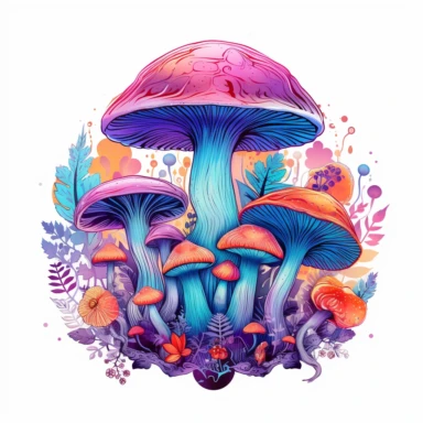 Watercolour Magical Mystical Mushrooms clipart, vector, contour, colorful vibrant, detailed, beautiful,32k , outlined, floral, trippy, heavenly graphic design, Acrylic paint, white flat background, flat