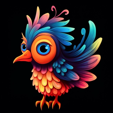 cute cartoon bird clipart, black background,--no cut off edges