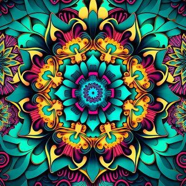 Abstract Boho Festive Mandala Seamless composition. in the style of comic art, vector clipart, svg, Infuse your 3D art piece with a touch of fantasy and whimsy. Imagine a surreal world where flowers and butterflies coexist in extraordinary ways, and bring that imaginative vision to life