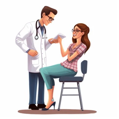 image of a male doctor performing a physical exam to a female patient, clipart art wotk, plain white background