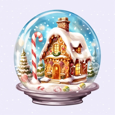 Christmas Gingerbread House Globe, lateral view, clipart, transparent background, clear background, high resolution, watercolor, vector, 12k, 300 dpi, 12: 12 ratio