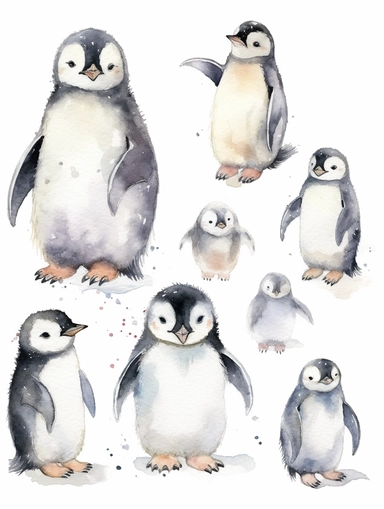 Penguin Watercolor Clipart, Cute Baby Shower Graphics