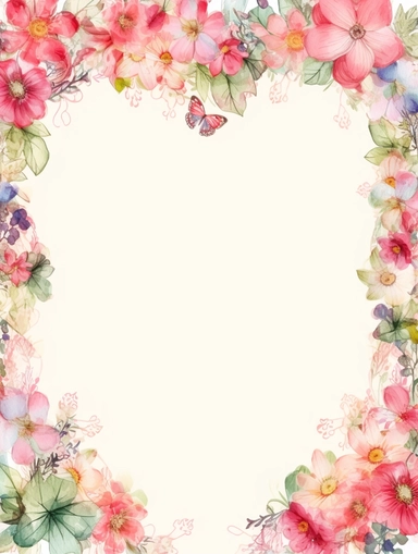 frame for poster, narrow vignette along the sides and the corners of the picture, little cute wild bright clipart flowers like hearts vignette, soff pastel blank center of the picture,