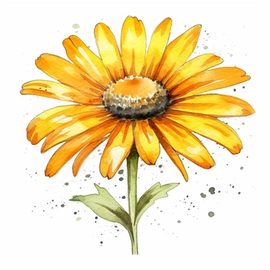 yellow daisy flower clipart, water color