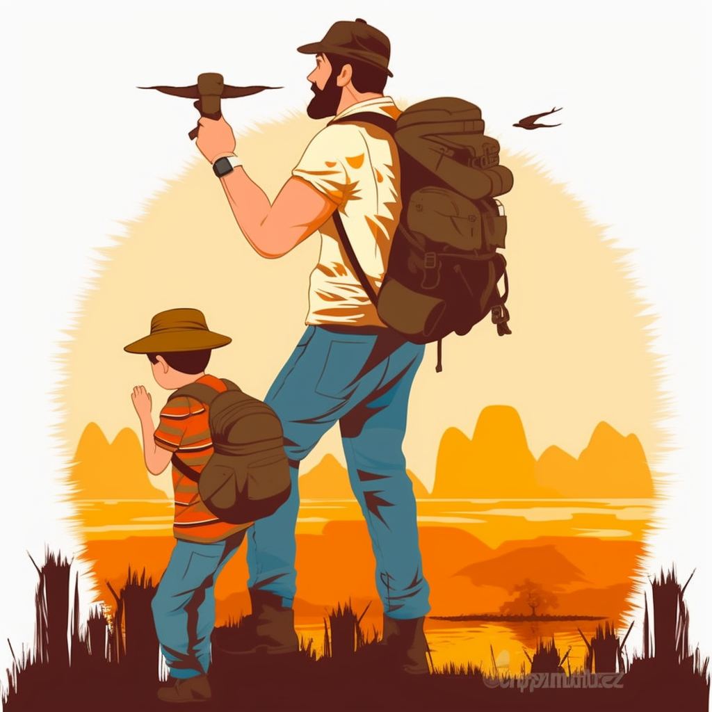 boy and dad clip art backpack clipart, in the style of detailed hunting ...