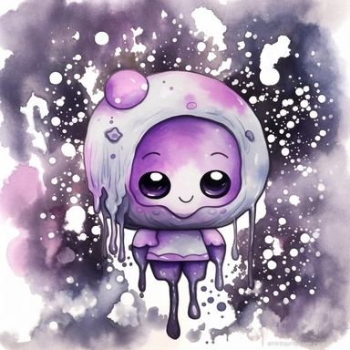 watercolor funny create kawaii marbled black ,silver, purple chibi school spirit clipart, isolated on white background,space out--ar3:2--s1000