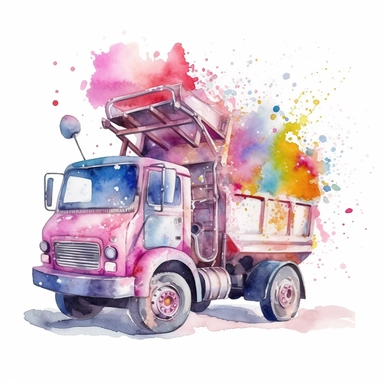 sweet concrete mixer, an adorable, funny , watercolor, watersplash,White Background Clipart