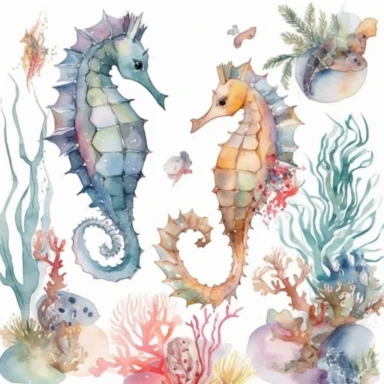 Underwater Clipart, Watercolor Sea Clipart, Watercolor Clipart, Wedding Clipart, seahorses Clipart, pastel and mate, Ocean Clipart, Tropical Clipart, full hd