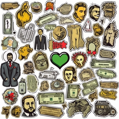 money inspired clip art stickers, in the style of bansky