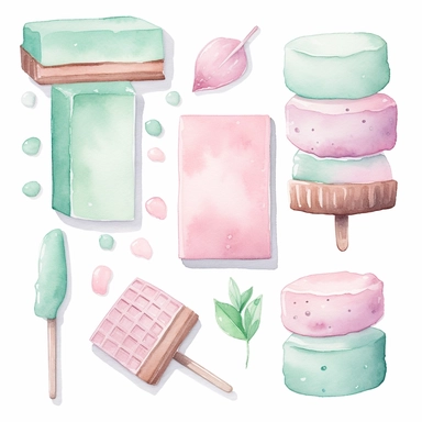 watercolor poptart clipart, in pastel pink, pastel bue and pastel mint green, simple handpainted designs, soft harmonious colors, style cute s 900