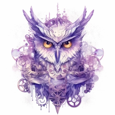 witch owl , in the style of mystic mechanisms ,pencil art illustrations, Isolated white background, reimagined by industrial light and magic, lith printing, illusory images, watercolor clipart, very subtle purple tones, , ,