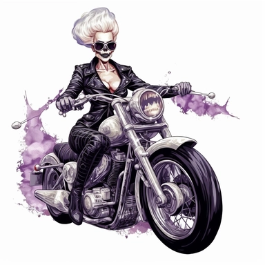 skull headed motorcyclist on a harley looking like a las vegas showgirl white background clipart c 100