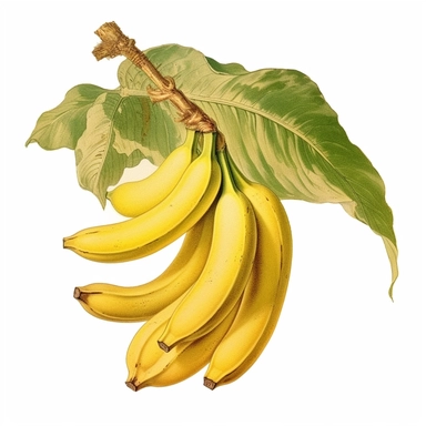 Clip art of banana, simple, White margins around the image, drawn by Helen Beatrix Potter, easy to crop image, white background
