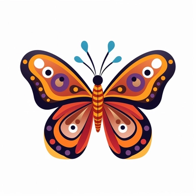 very simple yet funky clipart comic flat image of a 60s style butterfly a white background