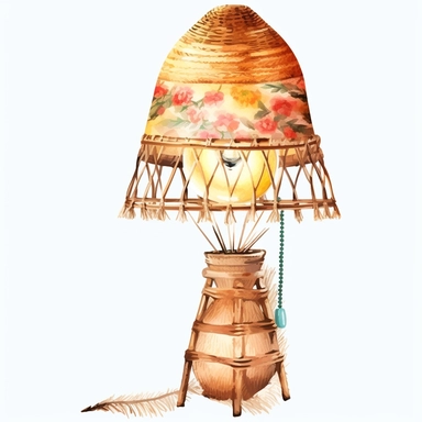 Boho Living floor lamp, Clipart, white isolated background, 8k, realistic