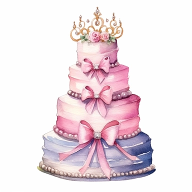 watercolor cake for a princess theme clip art
