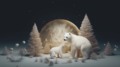 flat lay, png image, clip art: : christmas, celestial, moon, mother bear and baby bear,professional lighting,cinematic lighting, long shadows, saturated contrast, hyperdetailed,32k,v-- 5.1
