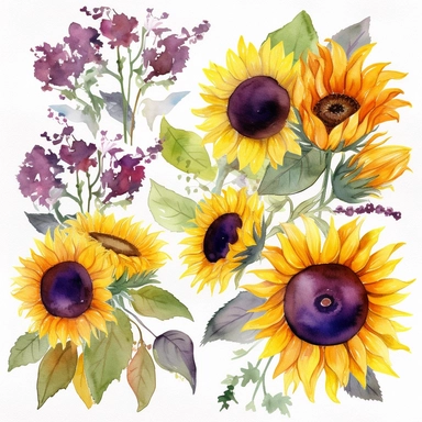 Watercolor Sunflowers Clipart - fall sunflower floral bouquets