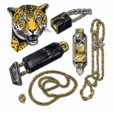 clipart neo traditional elements, expensive gold and diamond chain necklaces, earrings by cartier Rolex tiffany Inspired clothing clipart vector isolated on a white background, rapcore