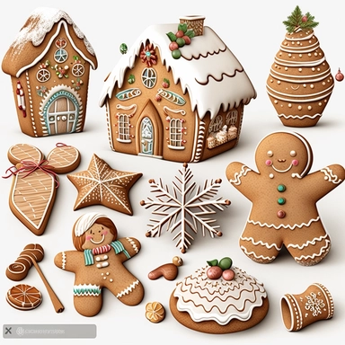 illustration clipart set christmas gingerbread hd realistic, no background