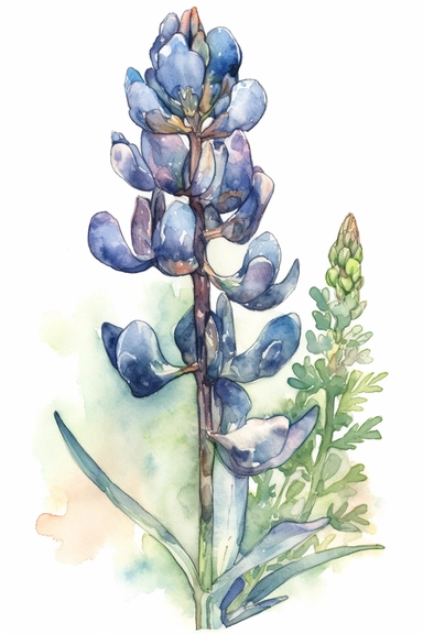 watercolor, Bluebonnet flower, clipart hd, on white background, dreamy, spaced out