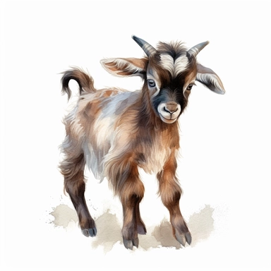 baby dwarf Nigerian goat, very detailed and realistic, watercolor, white background with margins, clipart style