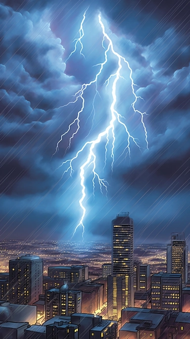 big tornado, lightning, clipart, Cartoon illustration, Colored pencil illustration, Realistic illustration, Eye-level Shot, Center Composition