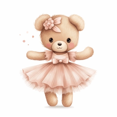 Adorable Ballerina Teddy Bear clip art, white background