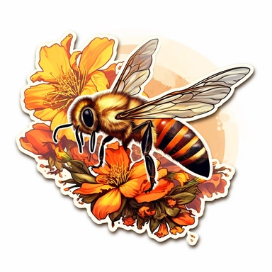 clipart, outline, Watercolor, a honey bee sticker, side shot, with the details of its antenna legs and wings, in the style of airbrushing, liam sharp, overexposure, brushwork emphasis, sofonisba anguissola. gathering pollen from spring flower. Clipart, vector, contour, solid white background