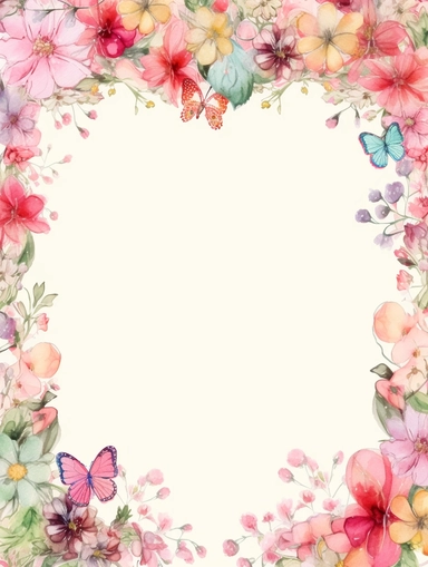 frame for poster, narrow vignette along the sides and the corners of the picture, little cute wild bright clipart flowers like hearts vignette, soff pastel blank center of the picture,