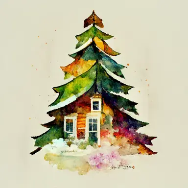 christmas decorated home, christmas tree, cozy winter, watercolor, clip art--ar 16:9