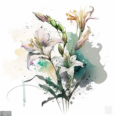 [8107919745] Watercolor clipart. The loose and gestural brushwork used in this watercolor piece adds a sense of spontaneity and energy to the lily bouquet, creating a dynamic composition.. White background. No text. No caption. No logo